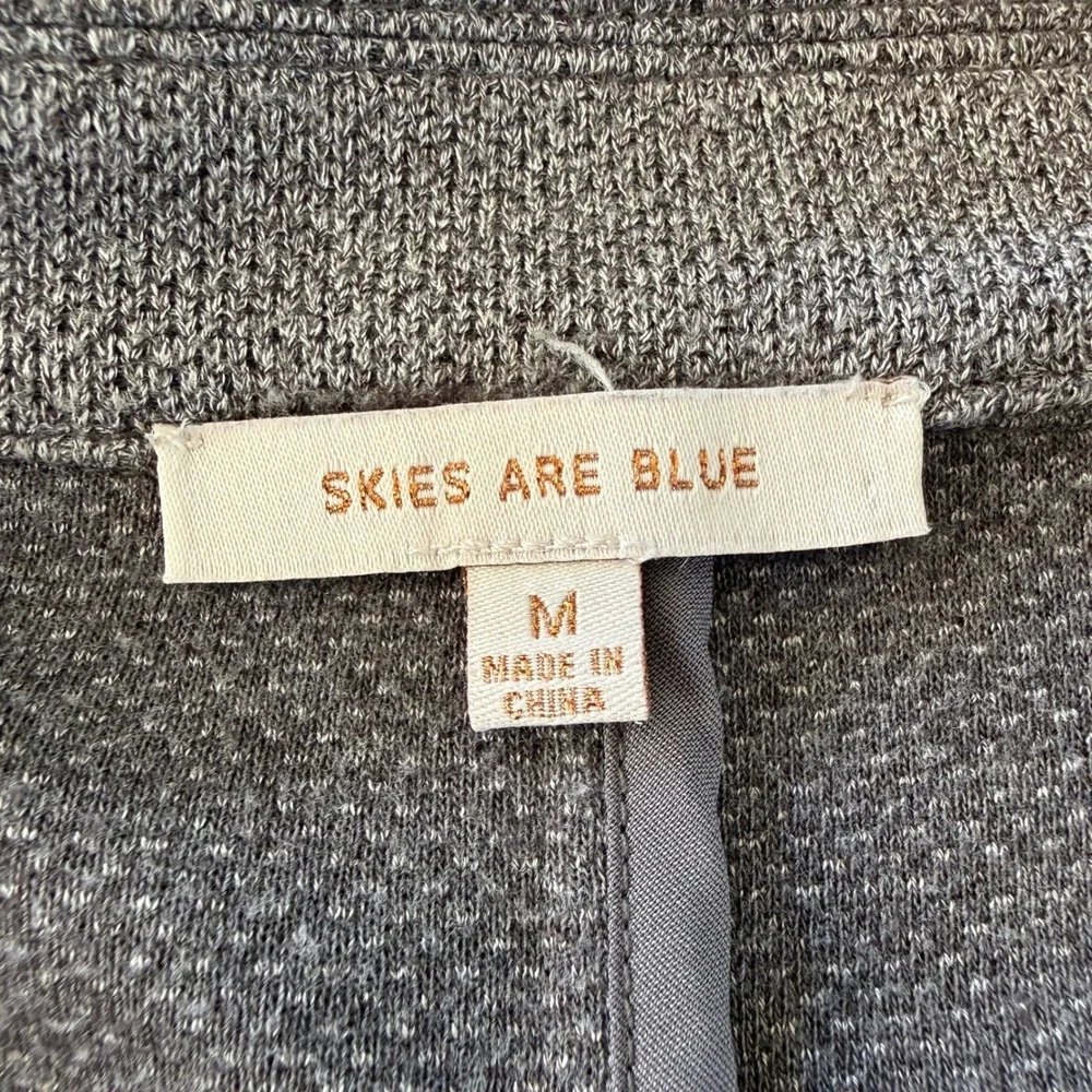 Skies Are Blue Blazer Womens M Grey Open Front Knit Cuffed 3/4 Sleeve Soft Comfy